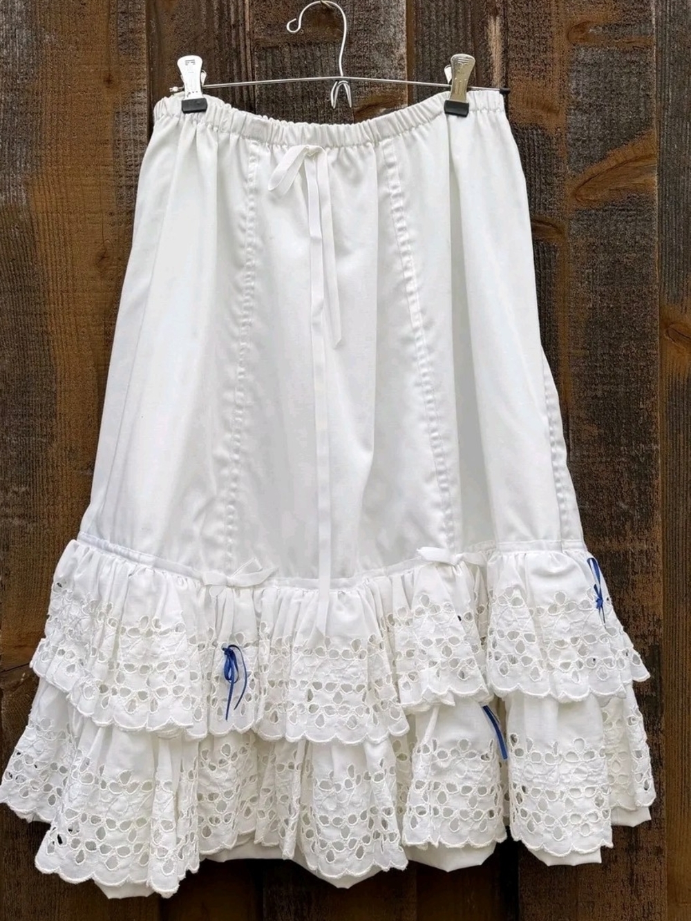 White Ruffled Eyelet Midi Skirt - Feminine Layered Design